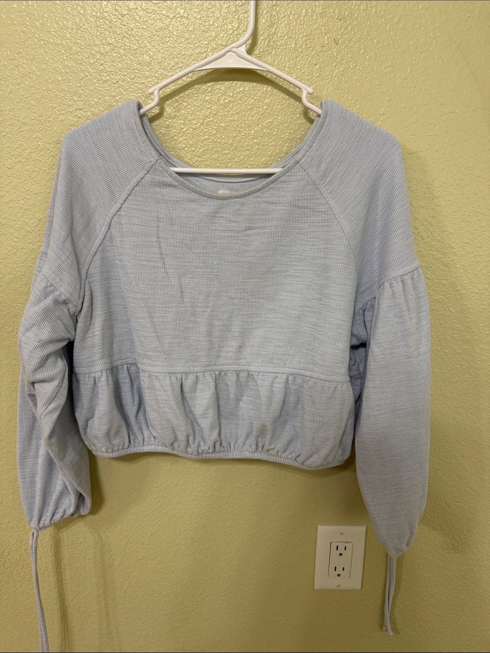 aerie Light Blue Peplum Cropped Sweatshirt